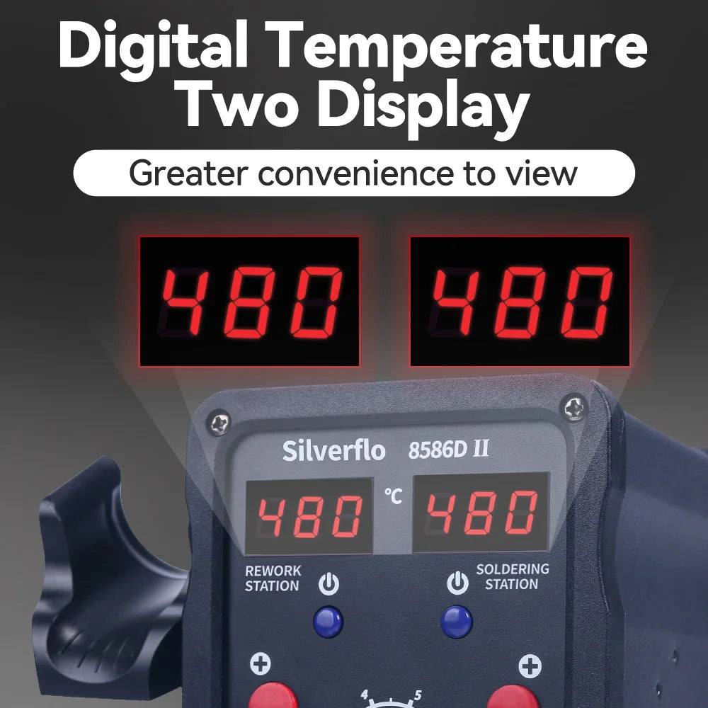 Silverflo 8586D Soldering Station 2 IN 1 Hot Air Gun Solder Station with 2 Digital display