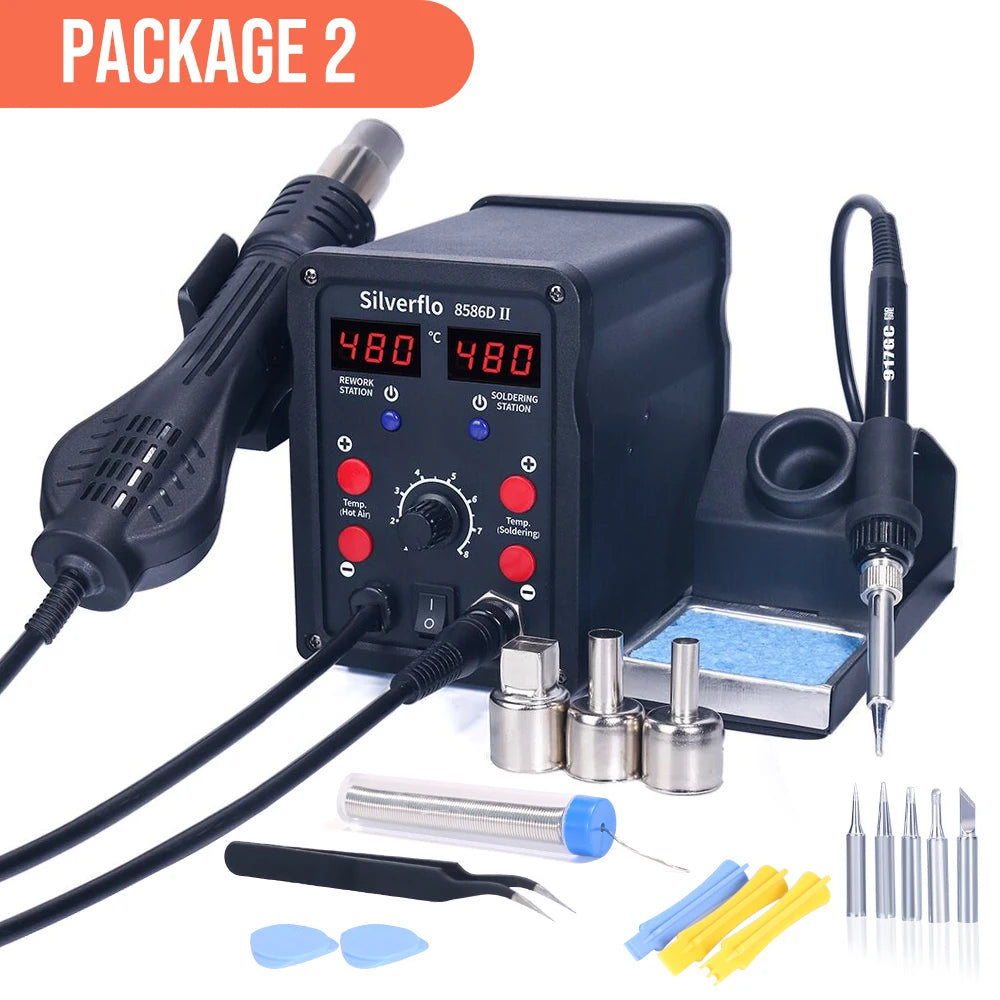 Silverflo 8586D Soldering Station 2 IN 1 Hot Air Gun Solder Station with 2 Digital display