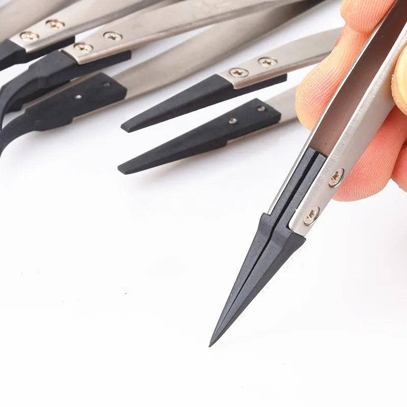 8x Anti-Static ESD Tweezers Stainless Steel Body Carbon Fibre Conductive Plastic Tweezers