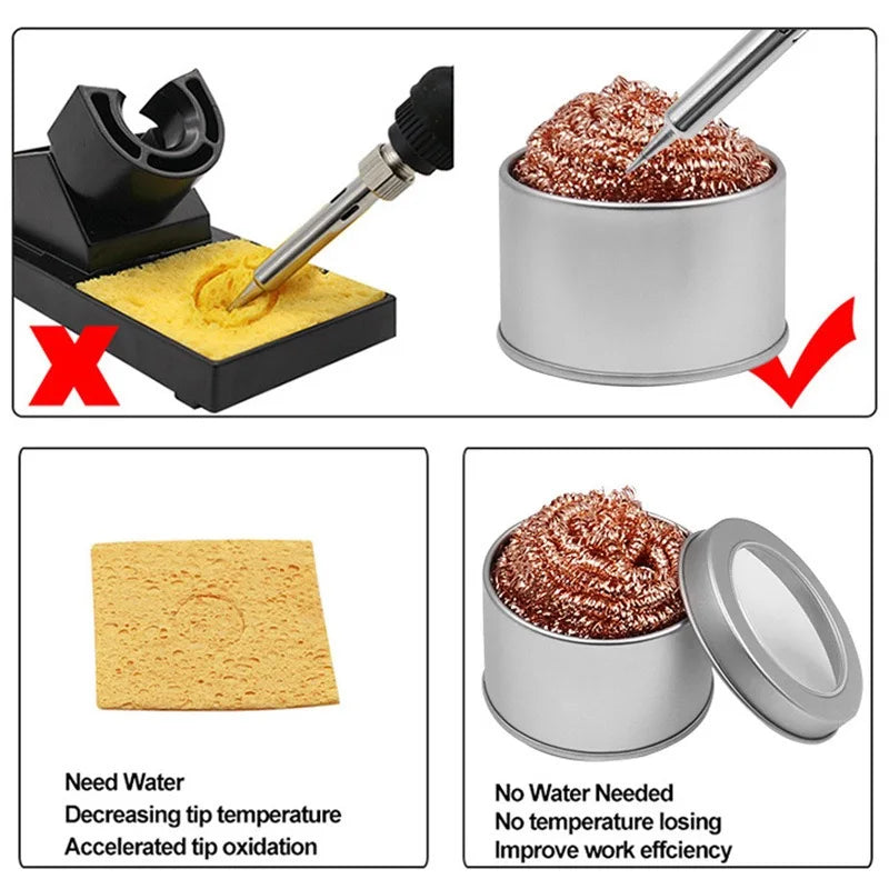 Soldering Iron Tip Cleaner Solder Mesh Absorber With Metal Box