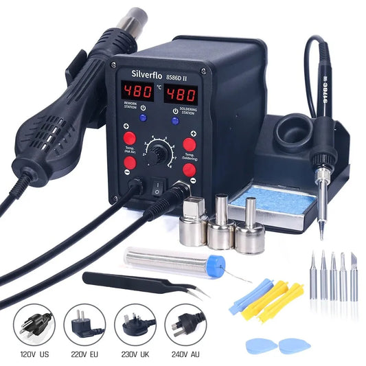 Silverflo 8586D Soldering Station 2 IN 1 Hot Air Gun Solder Station with 2 Digital display