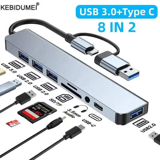 USB 3.0 Type C Adapter Docking Station USB 2.0 Port TF SD Card Reader Audio Output Multi-hub Splitter
