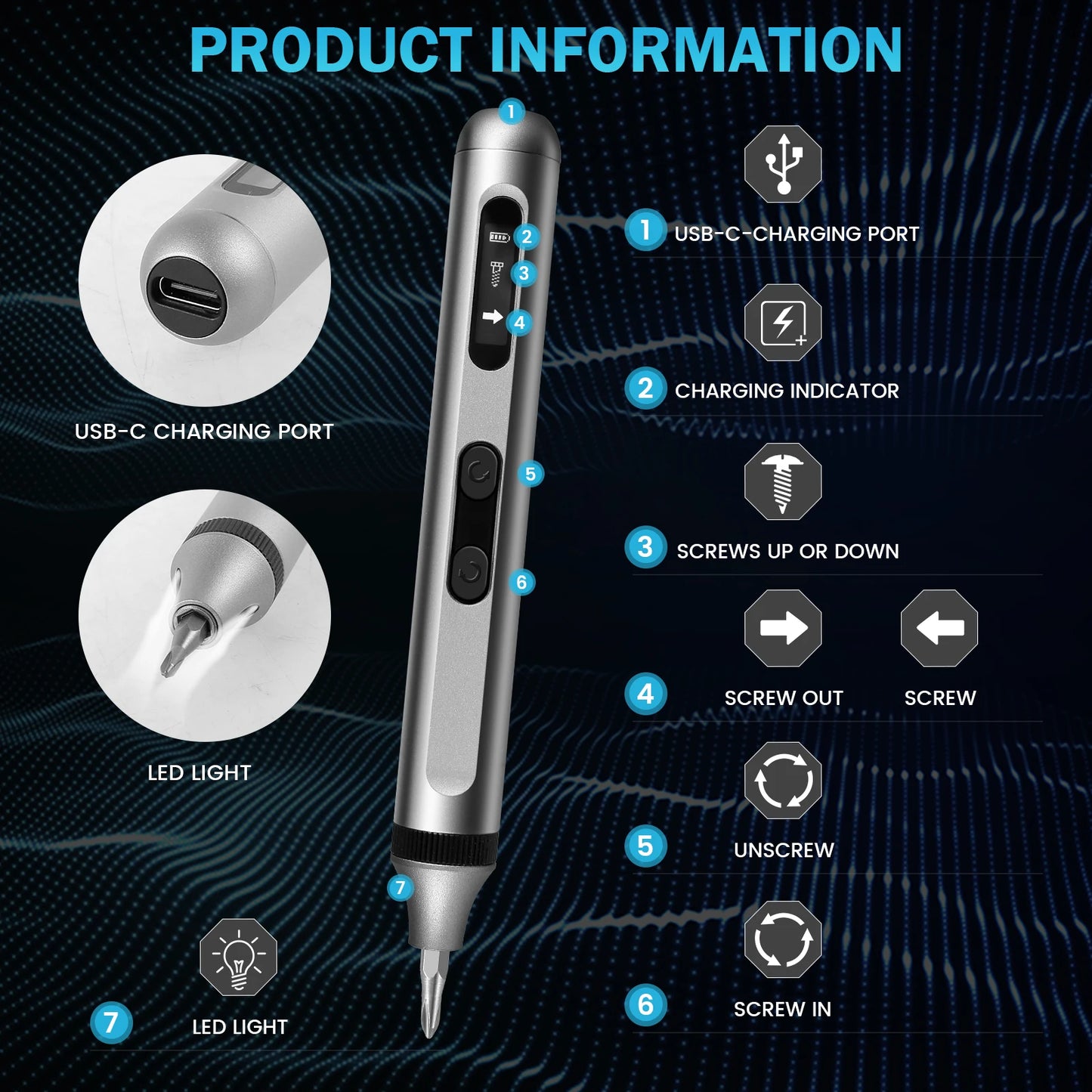 Electric Screwdriver Set Hand Movement Driver Bits Cordless Precision Screwdriver