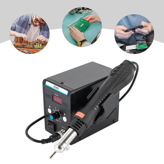 Hot Air Rework SMD 858D Soldering Station With Heat Gun Set Temperature LED Screen Display For Electronics Repairs